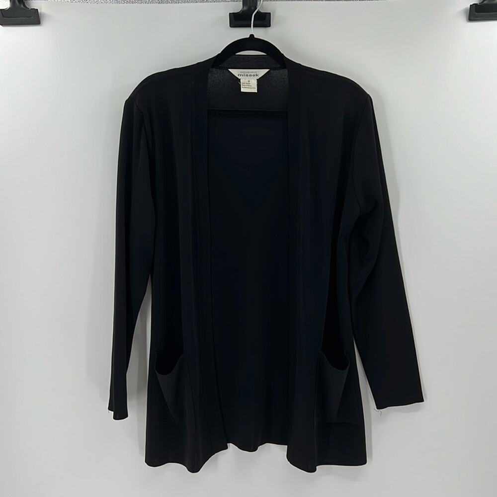 Misook Women's Ribbed Open Front Cardigan - Black - Small